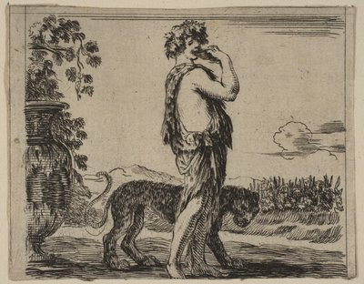 Bacchus, fra Game of Mythology Jeu de la Mythologie, 1644. av Stefano della Bella