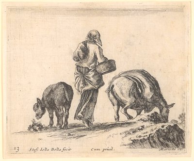 Bondekvinne med to esler av Stefano della Bella