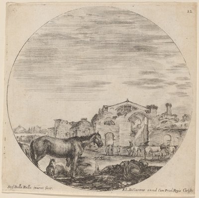 Baths of Diocletian and Shepherd Sleeping, 1646. av Stefano della Bella