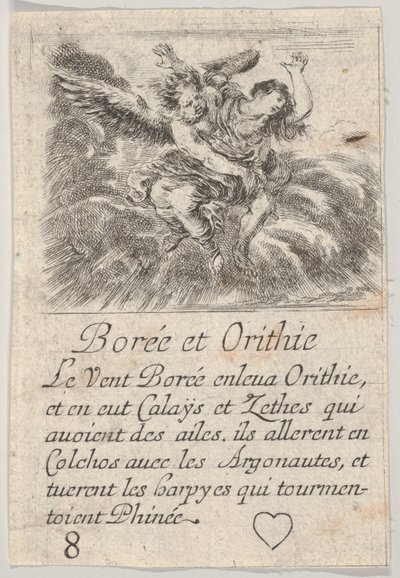 Boreas og Orithyia, fra Game of Mythology Jeu de la Mythologie, 1644. av Stefano della Bella