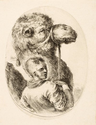 Gutt som holder en kamel ved hodelaget, fra Several Heads Coiffées à la Persienne, pub. vs. 1650 (gravering) av Stefano della Bella
