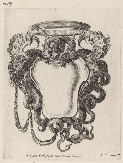 Cartouche flankert av drager av Stefano della Bella
