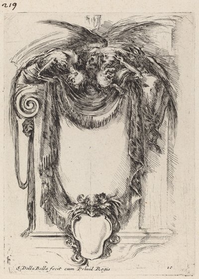 Cartouche suspendert fra lik av Stefano della Bella
