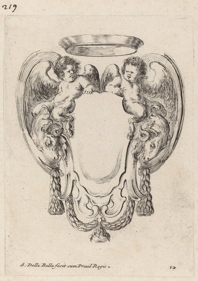 Cartouche with Rams and Infant Satyrs, 1647. av Stefano della Bella
