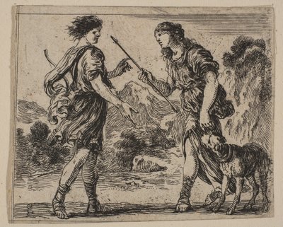 Cephalus og Procris, fra Game of Mythology Jeu de la Mythologie, 1644. av Stefano della Bella