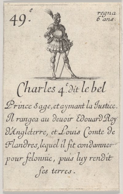 Charles 4.e- dit le bel Prince sage..., fra Game of the Kings of France Jeu des Rois..., 1644. av Stefano della Bella