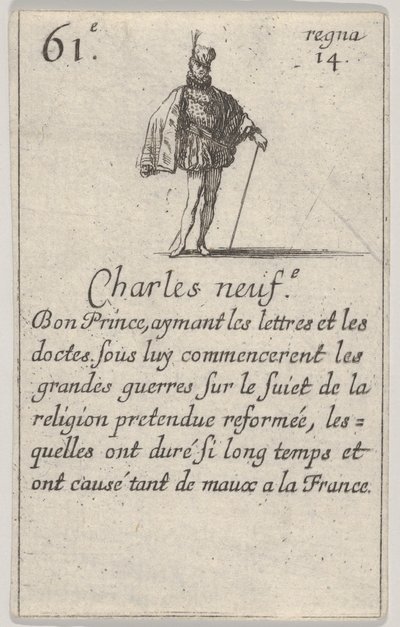 Charles neuf.-e Bon Prince..., fra Game of the Kings of France Jeu des Rois de France, 1644. av Stefano della Bella