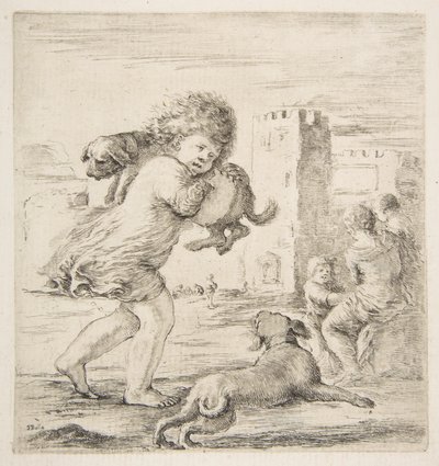 Barn som bærer en valp på skulderen, ca. 1662. av Stefano della Bella