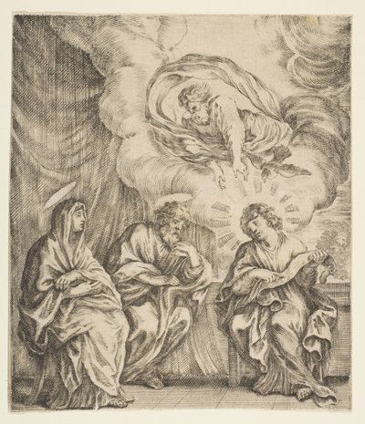 Jesusbarnet forklarer Skriften til sin mor og St. Joseph, ca. 1627. av Stefano della Bella