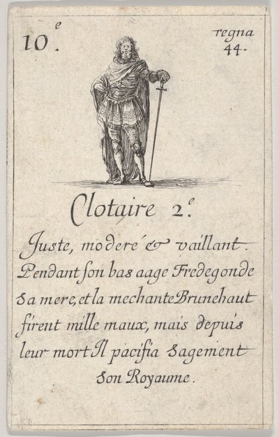 Clotaire 2.-e Fair, moderat..., fra Game of the Kings of France Jeu des Rois de Fran..., 1644. av Stefano della Bella