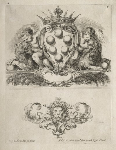Samling av forskjellige caprices og nye design av kartusjer og ornamenter: nr. 6 av Stefano della Bella
