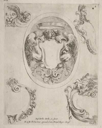 Samling av forskjellige caprices og nye design av kartusjer og ornamenter: nr. 8 av Stefano della Bella