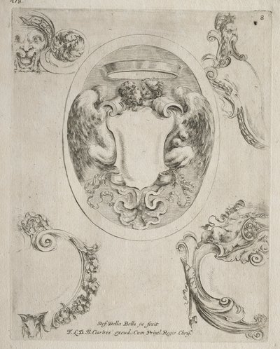 Samling av forskjellige caprices og nye design av kartusjer og ornamenter: nr. 8. av Stefano della Bella