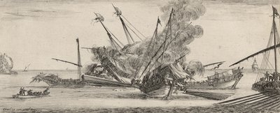 Combat Naval (etsing på lagt papir) av Stefano della Bella