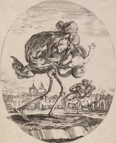 Døden bærer et barn til høyre, sannsynligvis 1648. av Stefano della Bella