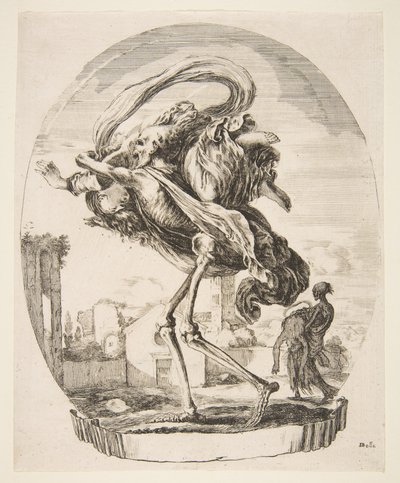 Død som bærer av en kvinne, fra De fem dødsfallene Les cinq Morts, ca. 1648. av Stefano della Bella