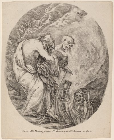 Død med en gammel mann, sannsynligvis 1648. av Stefano della Bella