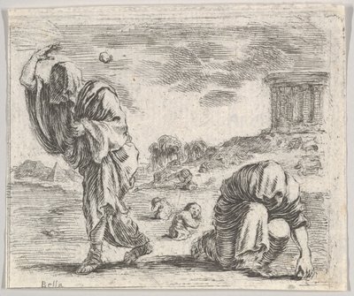 Deucalion and Pyrrha, fra Game of Mythology Jeu de la Mythologie, 1644. av Stefano della Bella