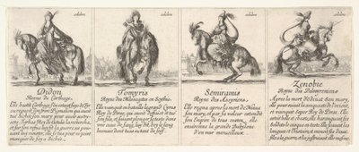 Dido, Tomyris, Semiramis og Zenobie, fra "The game of queens" av Stefano della Bella