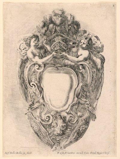 Skjold, nr. 3 fra "Samling av forskjellige innfall og ni oppfinnelser av mapper og ornamenter" av Stefano della Bella