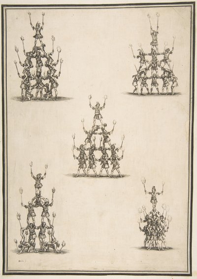 Fem grupper av akrobater, 1652. av Stefano della Bella