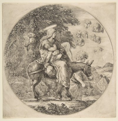 Flight into Egypt, en rund komposisjon, ca. 1662. av Stefano della Bella