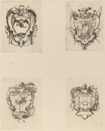 Fire emblemer til begravelsen til prins Francesco de Medici. av Stefano della Bella