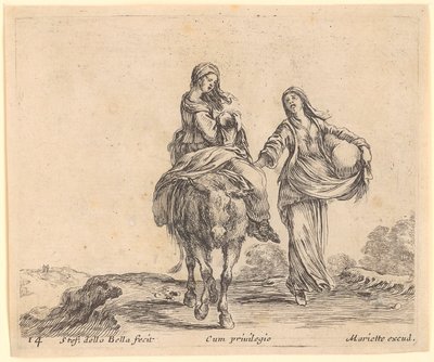 Kvinne med barn på et esel, ledsaget av en annen kvinne av Stefano della Bella