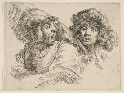 Redd soldat og en mann i en pelshatt, ca. 1652. av Stefano della Bella