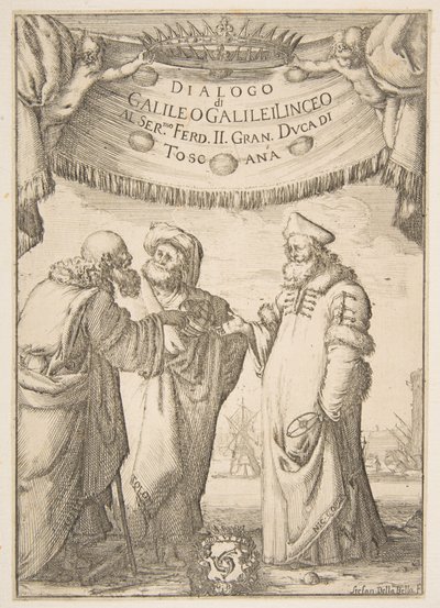 Frontispice for Dialogue av Galileo Galilei, 1632. av Stefano della Bella