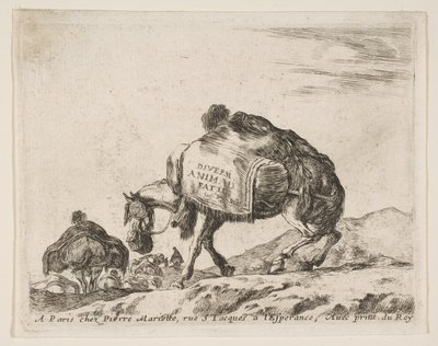 Frontispice for forskjellige dyr: Pakkehest, ca. 1641. av Stefano della Bella