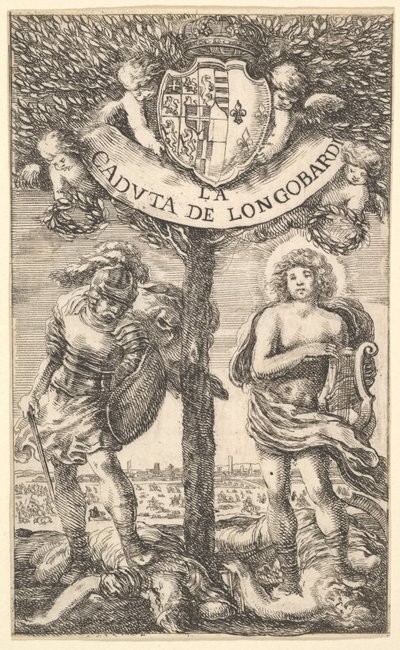 Frontispice for The Fall of Longobardi La Caduta de Longobardi, dikt av Sigismond B ..., 1656. av Stefano della Bella