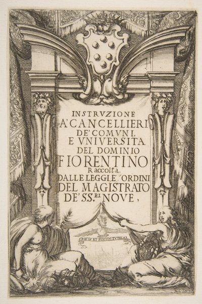 Frontispice for Instruzione a Cancellieri, 1635. av Stefano della Bella