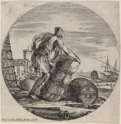 Bysseslave som drar lasten til et skip av Stefano della Bella