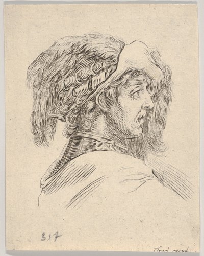 Hodet til en mann uten skjegg, vendt i profil til høyre, fra Diverse Heads and Figu..., 1650. av Stefano della Bella