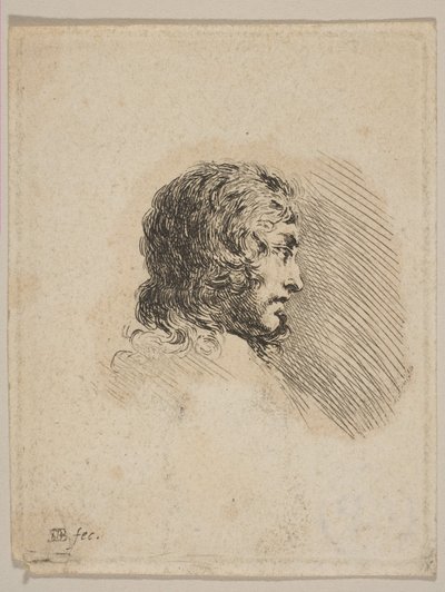Leder av en ung mann i profil, fra Diverse portretter Recueil de Diverses Piéces S..., ca. 1647. av Stefano della Bella