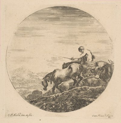 Herdsman on Horseback Drives Animals, ca. 1646. av Stefano della Bella