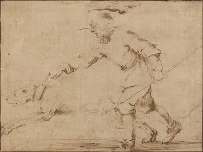 Jeger med en hund i bånd. av Stefano della Bella