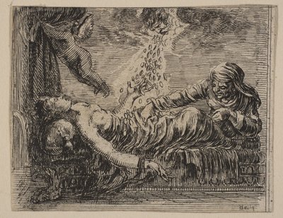 Jupiter og Danäe, fra Game of Mythology Jeu de la Mythologie, 1644. av Stefano della Bella