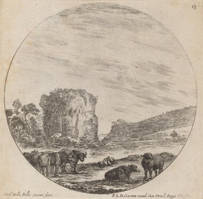 Landskap med antikke ruiner, 1646. av Stefano della Bella
