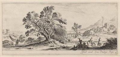 Landskap med fisker som bærer garnet sitt, i eller før 1647. av Stefano della Bella