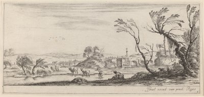 Landskap med bonde som forbereder seg på å krysse en bekk, i eller før 1647. av Stefano della Bella