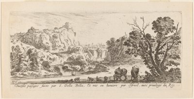 Landskap med foss, 1641. av Stefano della Bella