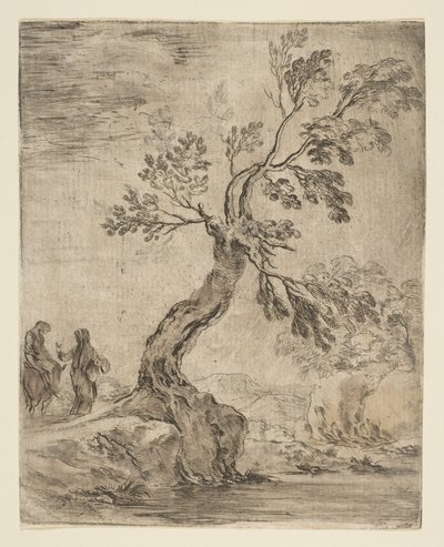 Landskap med to kvinner, den ene montert på et esel, ca. 1660. av Stefano della Bella