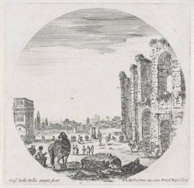 Landskap med Colosseum og Konstantinbuen Landskap og ruiner i Roma (serietittel) Paysages et ruines de Rome (serietittel) av Stefano della Bella