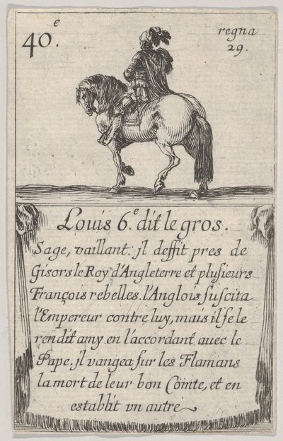 Louis 6.-e dit le gros Sage, vaillant..., fra Game of the Kings of France Jeu des Ro..., 1644. av Stefano della Bella