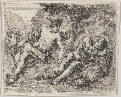 Mercury and Argos, fra Game of Mythology Jeu de la Mythologie, 1644. av Stefano della Bella