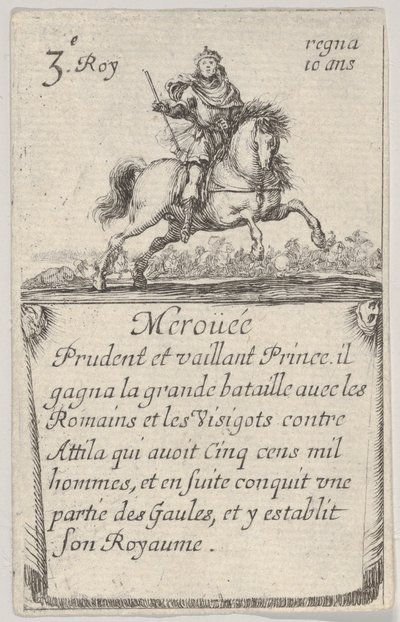 Meroüée Prudent et vaillant..., fra Game of the Kings of France Jeu des Rois de Fran..., 1644. av Stefano della Bella