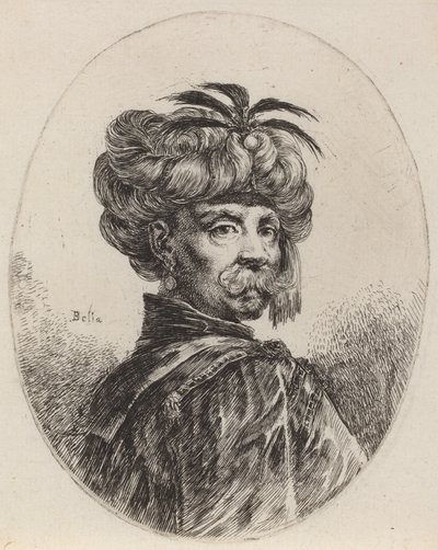 Fortøy i en turban trimmet med fem fjær, 16491650. av Stefano della Bella
