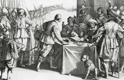 Betalende leiesoldater, gravering av Stefano della Bella (1610-1664) av Stefano della Bella